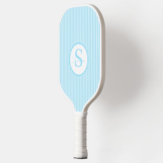 Raquette De Pickleball Élégant Monogramme rayé Bleu Paddle Pickleball (Gauche)