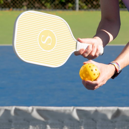 Raquette De Pickleball Élégant Monogramme rayé Bleu Paddle Pickleball (Insitu)
