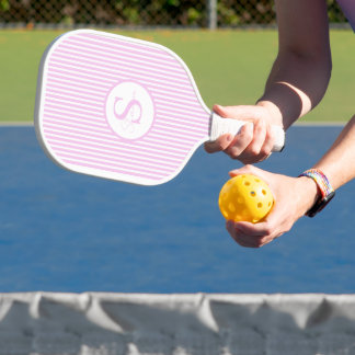 Raquette De Pickleball Élégant Monogramme rayé Bleu Paddle Pickleball