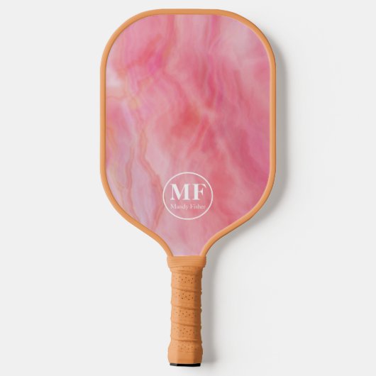 Raquette De Pickleball Élégant Motif d'aquarelle rose - Monogramme (Verso)