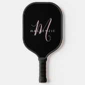 Raquette De Pickleball Élégant Noir Noir Blush Pink Script Monogramme (Recto)