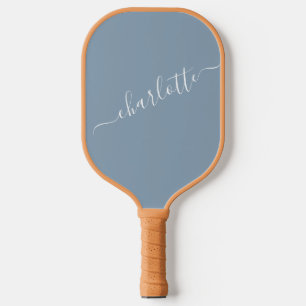 Raquette De Pickleball Élégant Nom Moderne de Style Script Bleu Poussiére