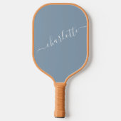 Raquette De Pickleball Élégant Nom Moderne de Style Script Bleu Poussiére (Verso)