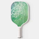 Raquette De Pickleball Elégant Ornate Zen Mandala Rosette Tons verts (Verso)