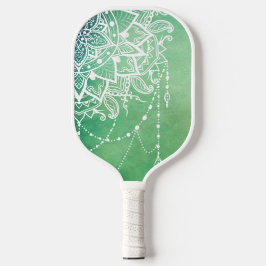 Raquette De Pickleball Elégant Ornate Zen Mandala Rosette Tons verts (Recto)