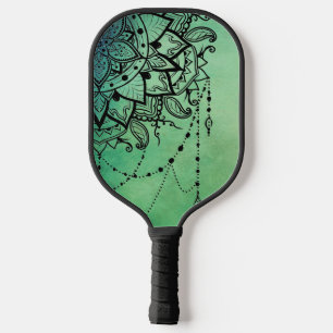 Raquette De Pickleball Elégant Ornate Zen Mandala Rosette Tons verts