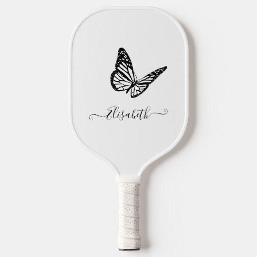 Raquette De Pickleball Élégant Papillon mignon Simple Noir et Blanc Nom (Recto)