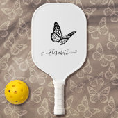 Raquette De Pickleball Élégant Papillon mignon Simple Noir et Blanc Nom