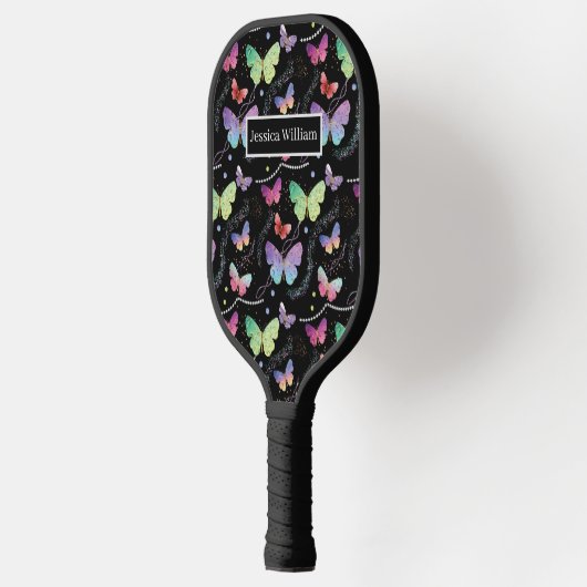 Raquette De Pickleball Élégant Papillons violets et bleus brillants (Gauche)