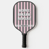 Raquette De Pickleball Elegant Pink and Gray stripes Minimalist Custom (Verso)