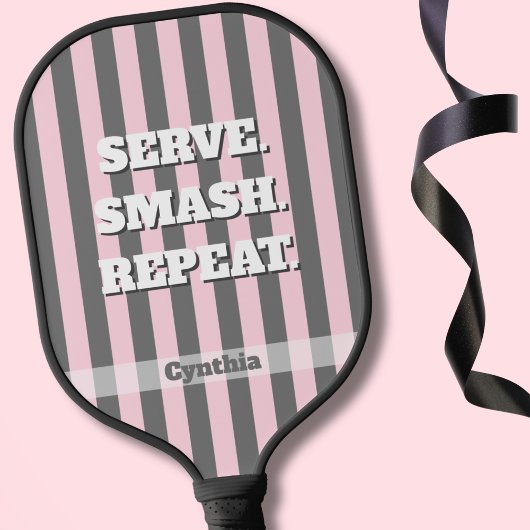 Raquette De Pickleball Elegant Pink and Gray stripes Minimalist Custom