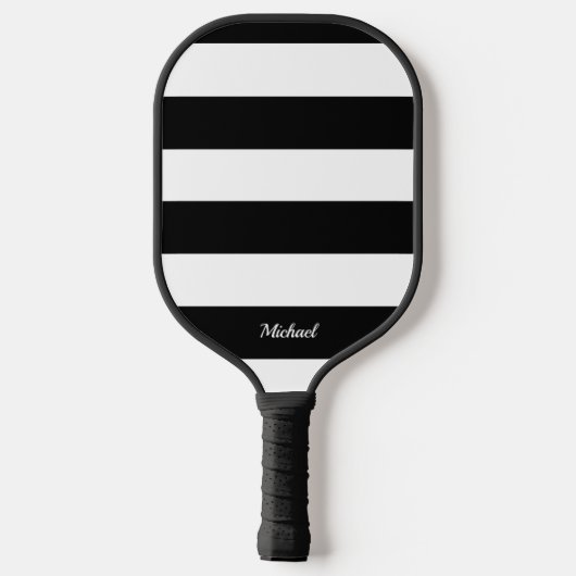 Raquette De Pickleball Élégant rayures noir et blanc rayé (Verso)