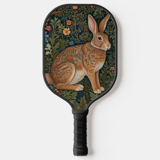 Raquette De Pickleball Élégant retro lapin boisé boisé fleuri (Recto)