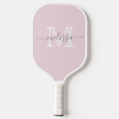 Raquette De Pickleball Élégant rose pâle Nom et monogramme minimaux (Verso)
