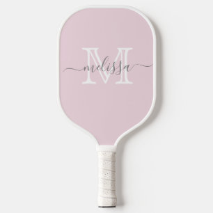 Raquette De Pickleball Élégant rose pâle Nom et monogramme minimaux