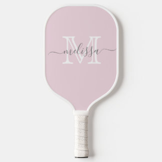 Raquette De Pickleball Élégant rose pâle Nom et monogramme minimaux