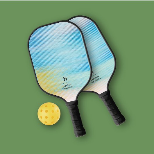 Raquette De Pickleball Élégant simple Monogramme bleu verre personnel