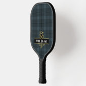 Raquette De Pickleball Élégant Vitre Noir Or Plaid Monogramme (Gauche)