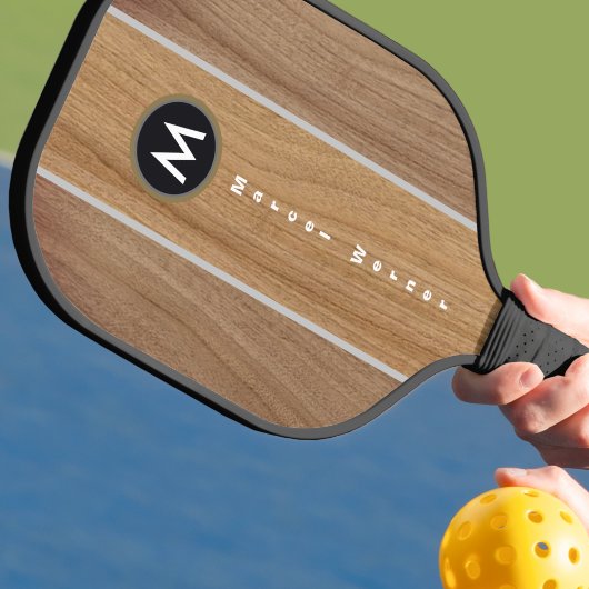 Raquette De Pickleball Élégante bande de bois rustique Monogrammé