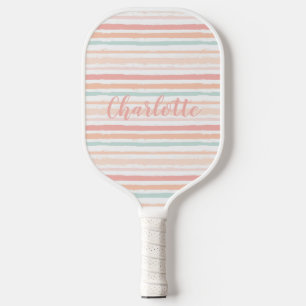 Raquette De Pickleball Elégante fille Pastel Aquarelle rayures Personnali