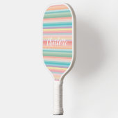 Raquette De Pickleball Elégante Girly Pastel Rainbow Stripes Personnalisé (Gauche)