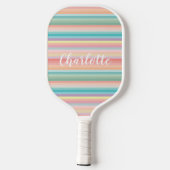Raquette De Pickleball Elégante Girly Pastel Rainbow Stripes Personnalisé (Verso)