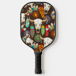Raquette De Pickleball Emblème amérindien de crâne de bison