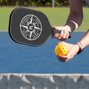 Raquette De Pickleball Emblème de monogramme d'étoile de boussole noir et