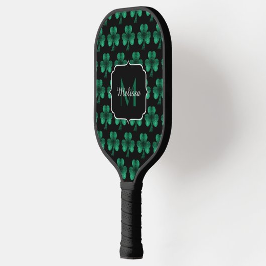 Raquette De Pickleball Emerald Green Sparkle Shamrock noir Monogramme (Gauche)