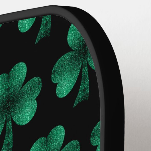 Raquette De Pickleball Emerald Green Sparkle Shamrock noir Monogramme (Détail gauche)