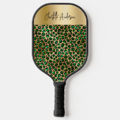Raquette De Pickleball Émeraude vert léopard motif nom script (Verso)