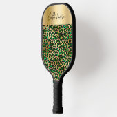 Raquette De Pickleball Émeraude vert léopard motif nom script (Gauche)