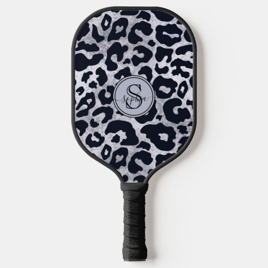 Raquette De Pickleball Empreinte de léopard noir gris argenté chic métall (Recto)