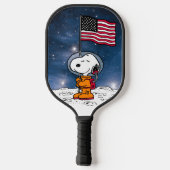 Raquette De Pickleball ESPACE | Snoopy avec astronaute du drapeau (Verso)