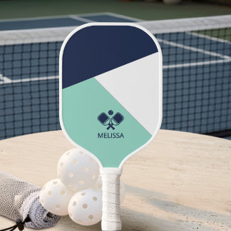 Raquette De Pickleball Été côtier Navy Mint Géométrique Nom
