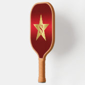 Raquette De Pickleball Étoile Rouge Bourgogne Moderne Élégant Monogramme (Gauche)