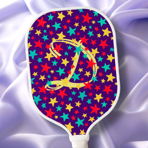 Raquette De Pickleball Étoiles Colorées Moderne Chic Élégant Monogramme V