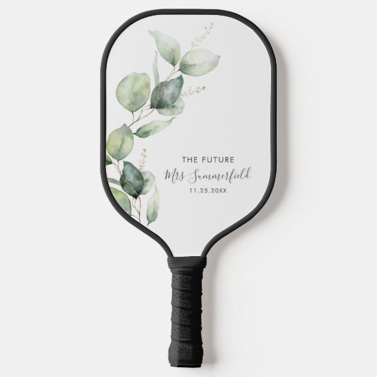 Raquette De Pickleball Eucalyptus Feuillage Script Shower de Mariée (Verso)
