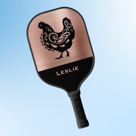 Raquette De Pickleball Fancy Chicken Silhouette in Faux Copper n Black