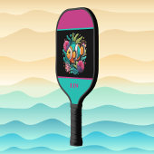 Raquette De Pickleball Faux Broderie Tropical Poisson bleu rose Monogramm