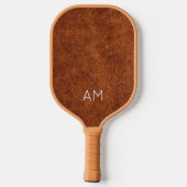Raquette De Pickleball Faux Brown Cuir Deux Lettres Monogramme (Verso)
