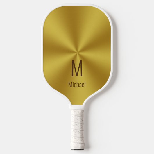 Raquette De Pickleball Faux Gold Nom & Monogramme (Recto)