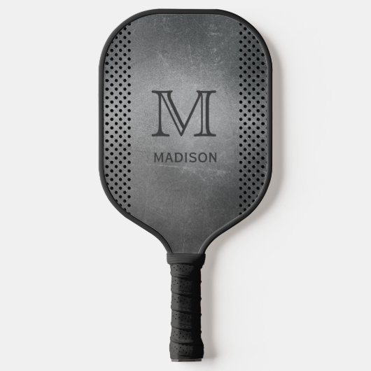 Raquette De Pickleball Faux Metal monogramme et nom personnalisés (Recto)