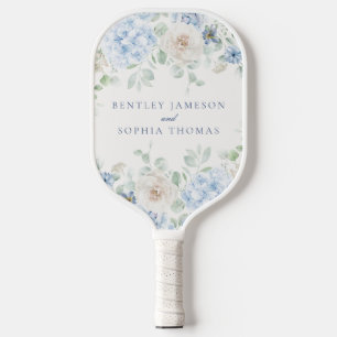 Raquette De Pickleball Faveurs de mariage à la fleur d'hydrangea bleue