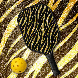 Raquette De Pickleball Feminine Chic Luxe Black Gold Classy Zebra Print