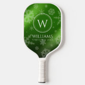Raquette De Pickleball Festif Green Foil Snowflakes Nom du monogramme (Verso)