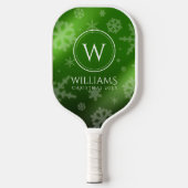Raquette De Pickleball Festif Green Foil Snowflakes Nom du monogramme (Recto)