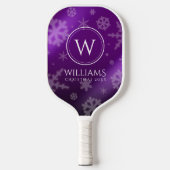 Raquette De Pickleball Festif Violet Foil Snowflakes Nom du monogramme (Recto)