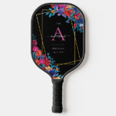 Raquette De Pickleball Fête mexicaine moderne Mariage noir Floral (Verso)