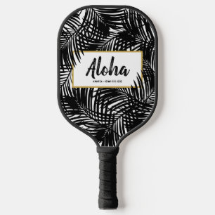 Raquette De Pickleball Feuille de palme tropicale Aloha noir blanc person